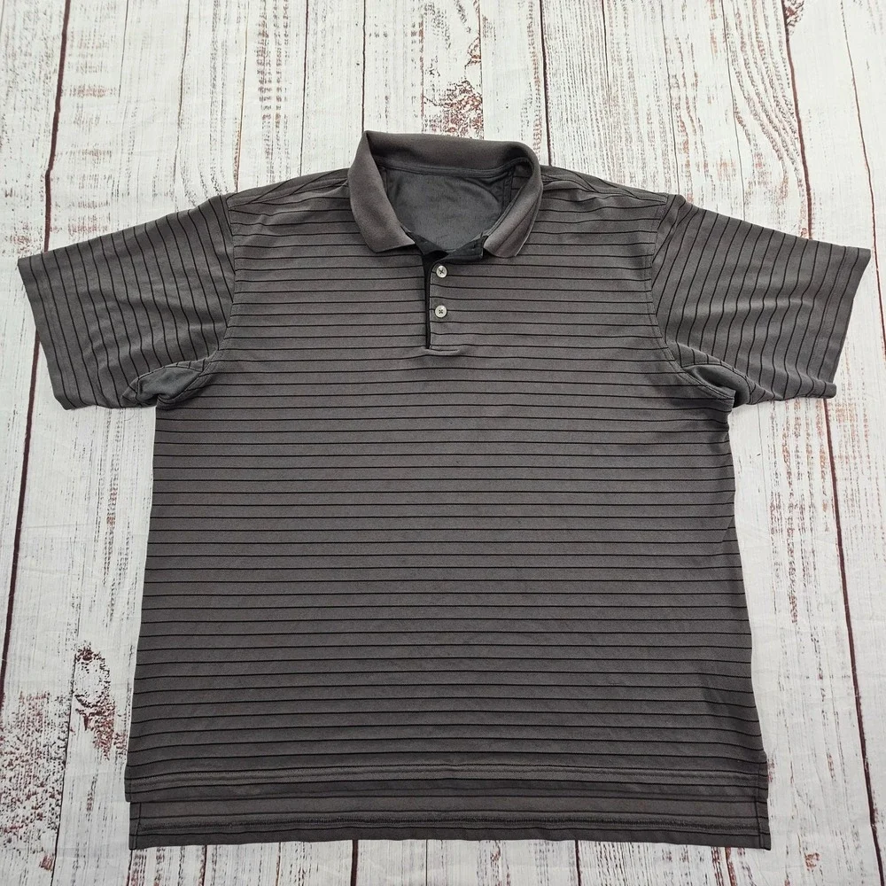 adidas Gray Striped Short Sleeve Polyester Performance Polo Shirt Men's 2XL